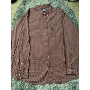 Columbia Sportswear Red White Gingham Check Button Down Shirt XL Casual‎